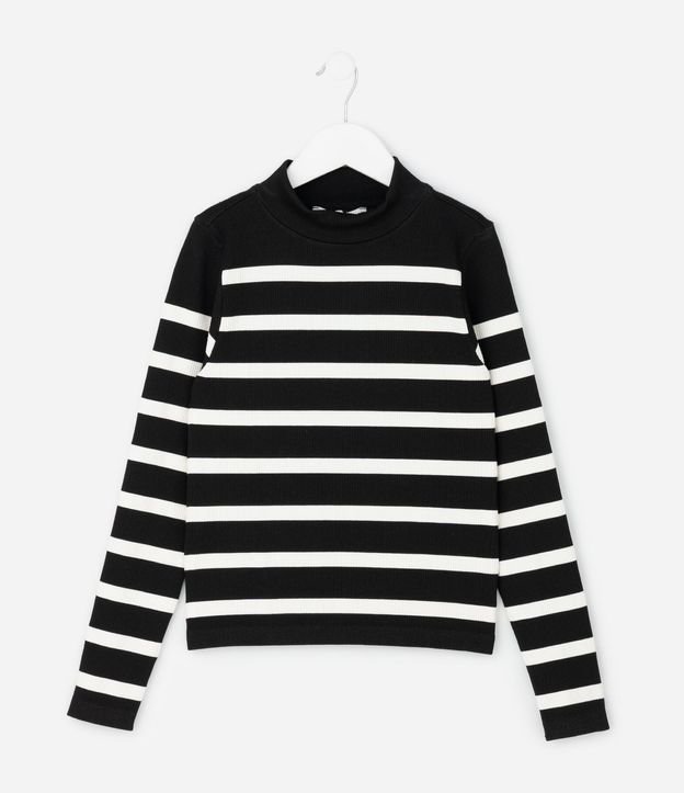 Remera Infantil Seamless Rayada con Cuello Alto – Talle 5 a 14 años