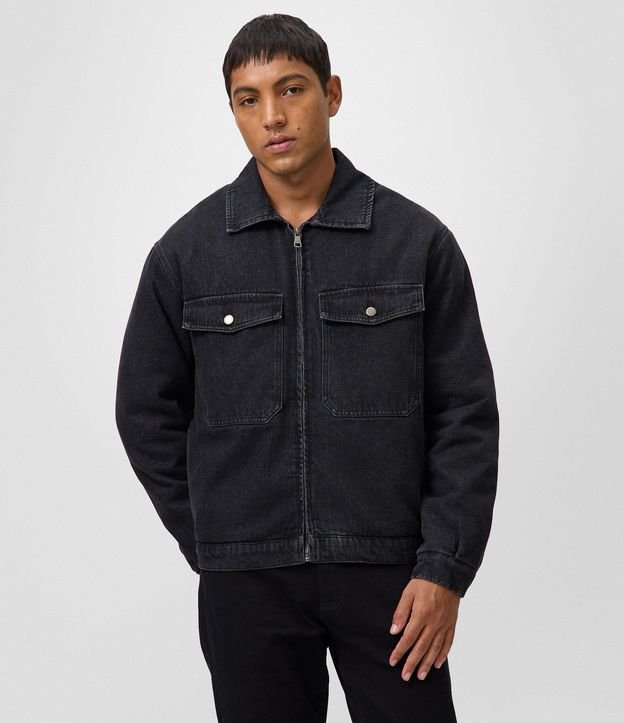 Campera Masculina Jeans Boxy con Cremallera