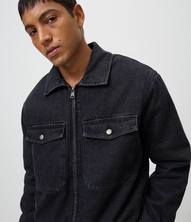 Campera Masculina Jeans Boxy con Cremallera 4