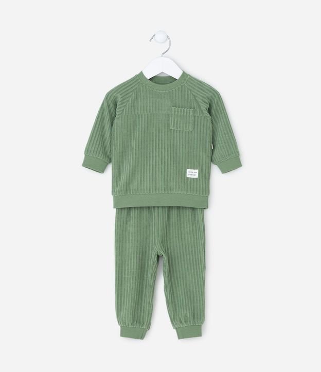 Conjunto Infantil Canelado con Saco y Pantalón Jogger – Talle 0 a 24 Meses