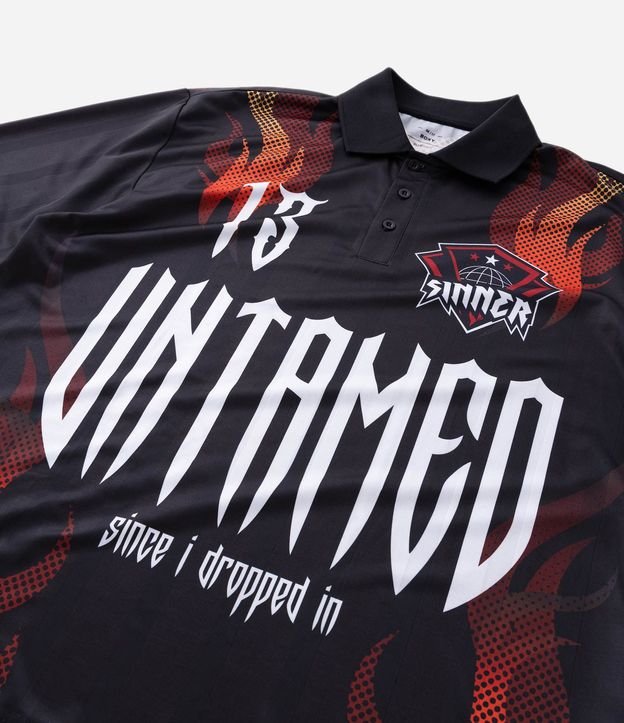 Remera Boxy Manga Larga Estampado Chamas y Lettering Sinner 9