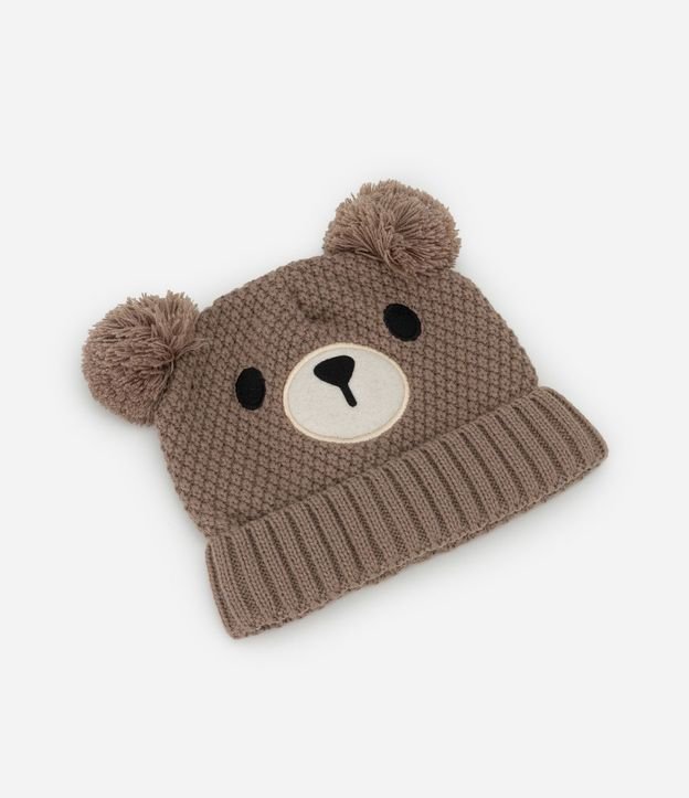 Gorro Infantil en Efecto Punto con Carita de Oso – Talle 0 a 12 Meses