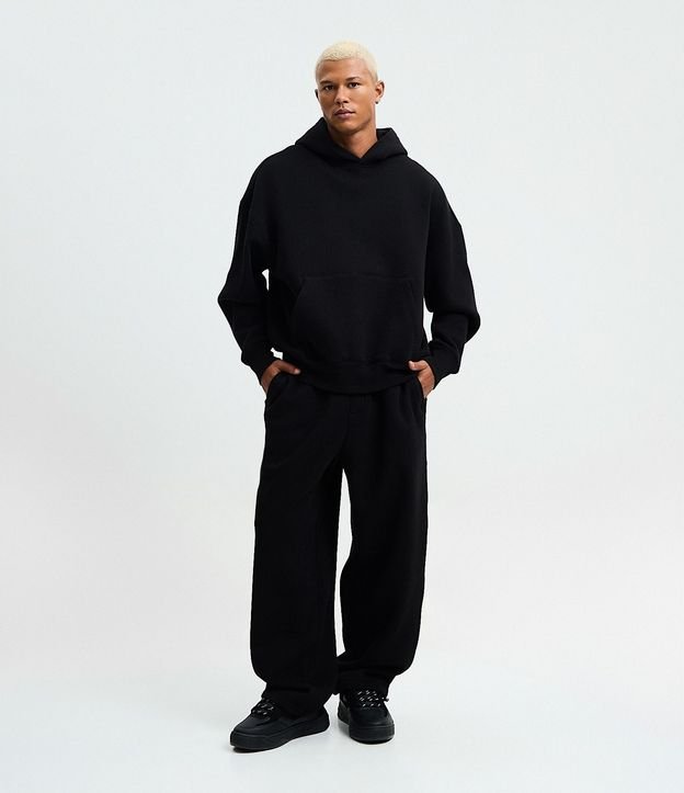 Pantalón Baggy en Algodón con Felpa con Ruedo Ajustable