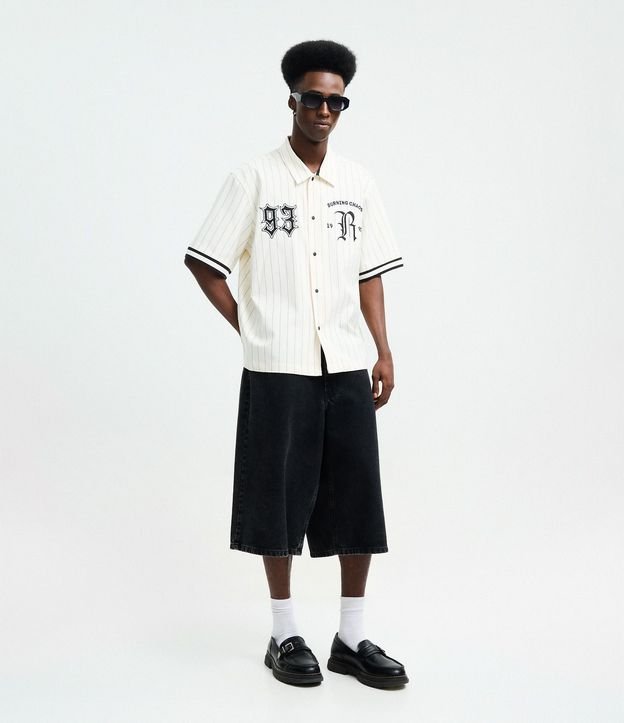 Camisa Baseball Rayada en Microfibra con Lettering Reckless 2