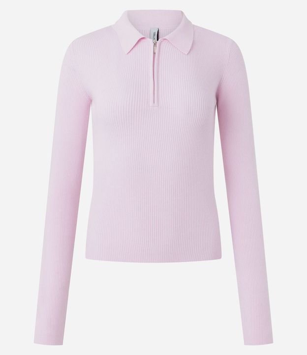Blusa en Viscosa en Efecto Tricot con Cuello Polo y Cremallera 2