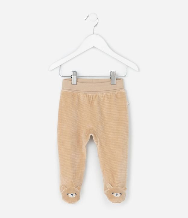 Pantalón Infantil con Pié Bordado Oso – Talle 0 a 18 Meses
