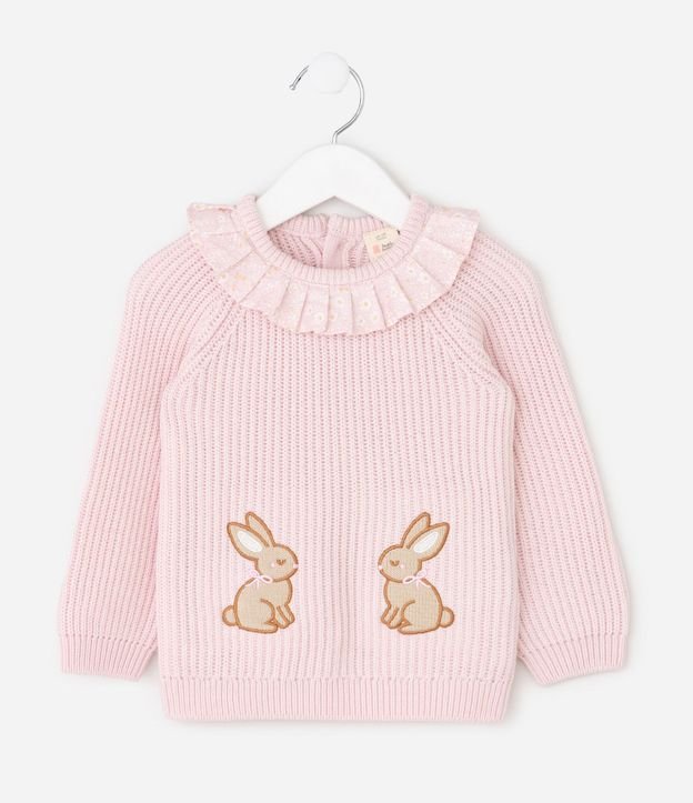 Blusa Infantil en Punto con Cuello Volado y Bordado de Conejo – Talle RN a 18 Meses 2