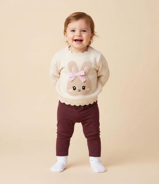 Suéter Infantil en Jacquard con Moña Aplicada – Talle RN a 12 Meses
