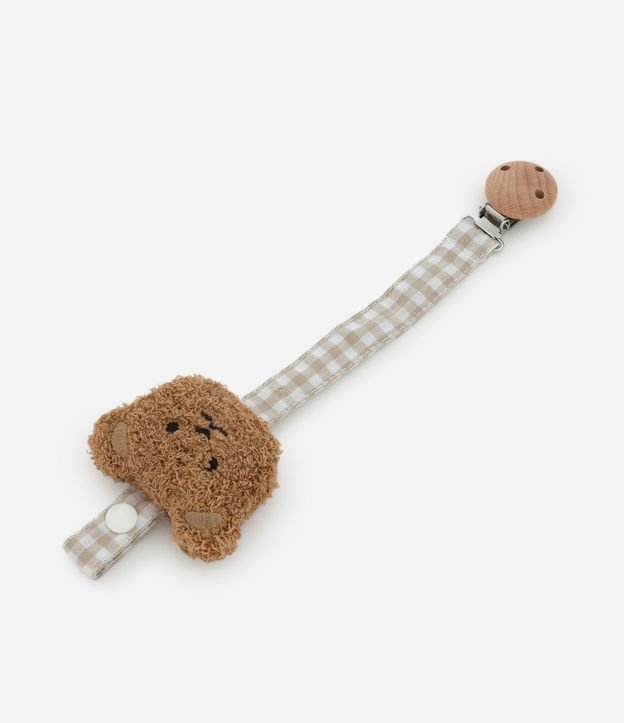 Prendedor de Chupeta Infantil con Carita de Oso y Tira Vichy – Talle U