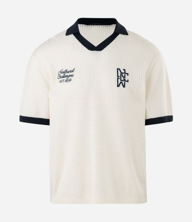 Remera Boxy en Punto con Cuello Polo y Bordado 3
