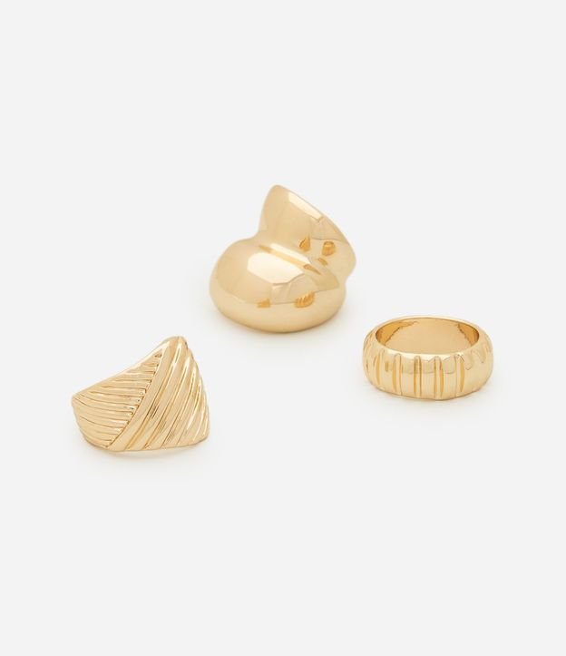 Kit 03 Anillos en Metal 2 Texturizados y 1 Liso Bold Doble 2