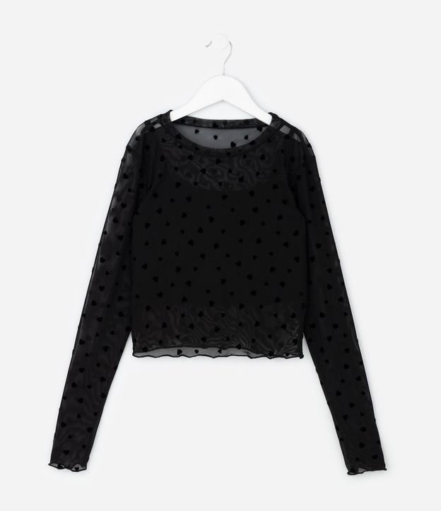 Remera Infantil en Tule con Corazones y Musculosa Interna – Talle 5 A 14 años 2