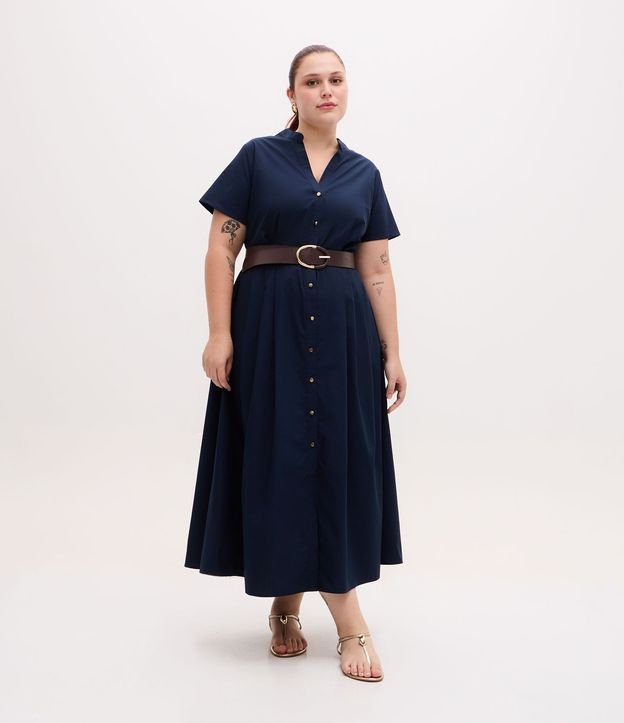 Vestido Chemise Midi con Cuello Padre y Cinturón Curve & Plus Size