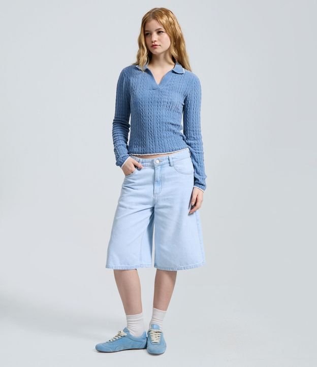 Blusa Femenina Slim en Tricot con Cuello Polo 2
