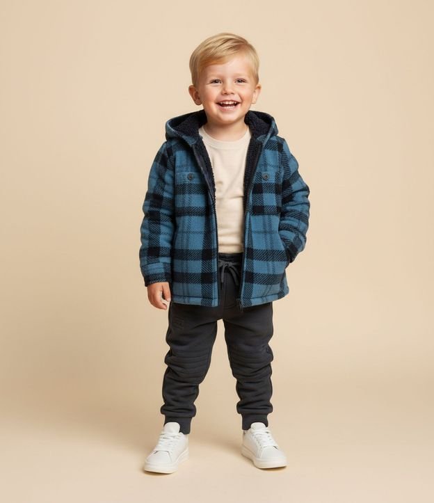 Campera Infantil en Sherpa de Cuadros con Capucha – Talle 1 a 6 años 1