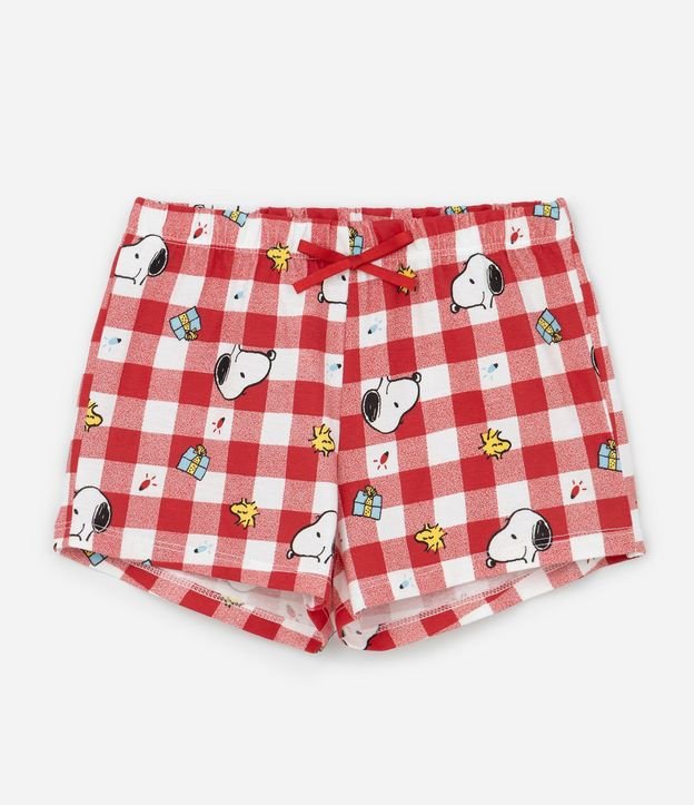 Pijama Corto Infantil con Estampa de Cuadros de Natal Snoopy - Talle 2 a 14 años 4
