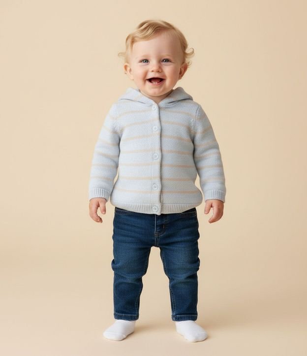 Campera Infantil Rayada en Punto con Sherpa – Talle 0 a 18 Meses