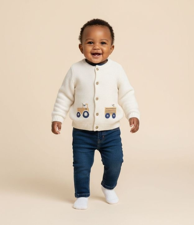 Cardigan Infantil Punto con Bordado de Animales – Talle 0 a 18 Meses