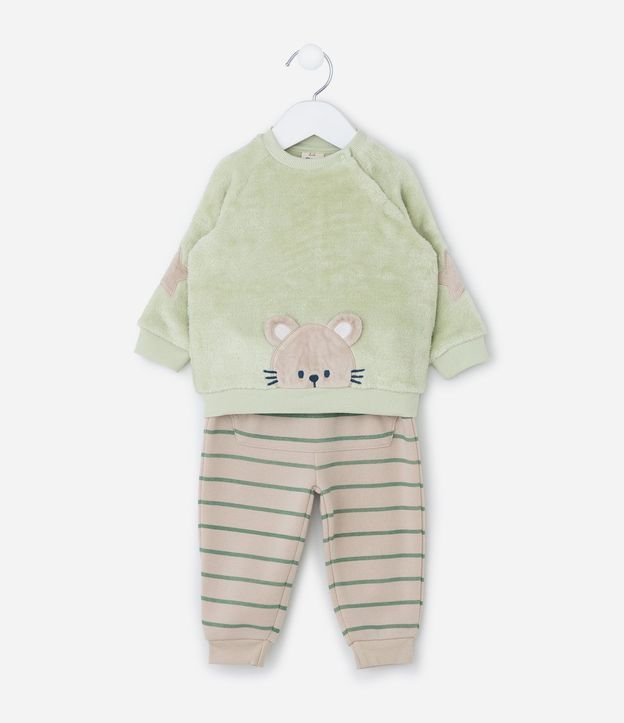 Conjunto Infantil con Buzo de Ratoncito y Pantalón Rayado – Talle 0 a 18 Meses 2