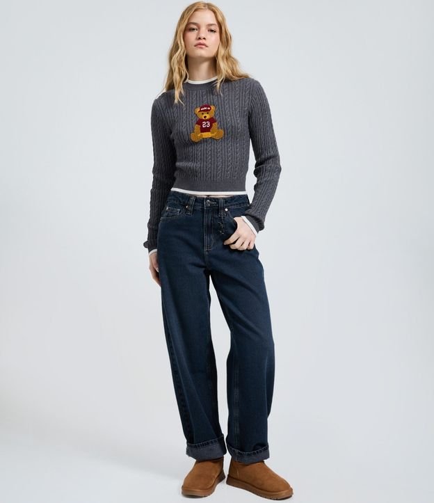 Blusa Cropped en Punto con Estampa de Oso 2