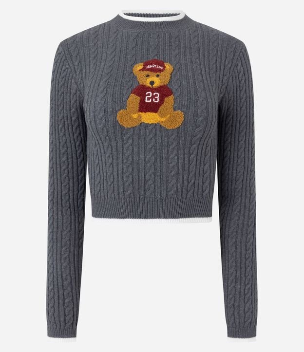 Blusa Cropped en Punto con Estampa de Oso