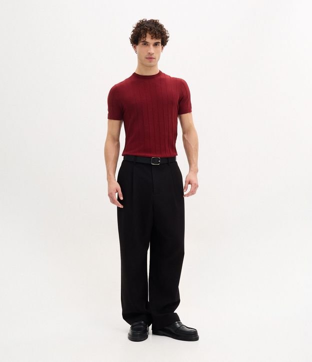 Remera Slim en Viscosa con Textura de Rayas y Manga Corta 3