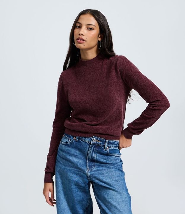 Blusa Manga Larga en Chenille con Cuello Alto