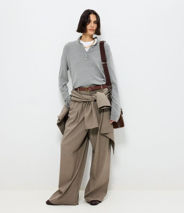 Blusa Manga Larga en Punto con Cuello Polo 1
