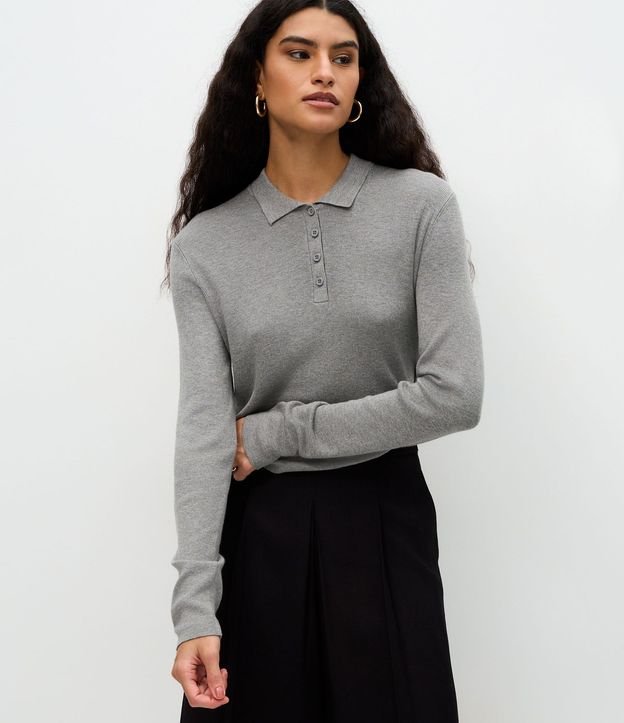 Blusa Manga Larga en Punto con Cuello Polo 3