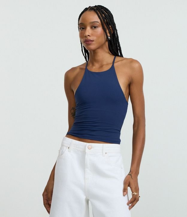 Blusa Corta en Microfibra con Cuello Halter