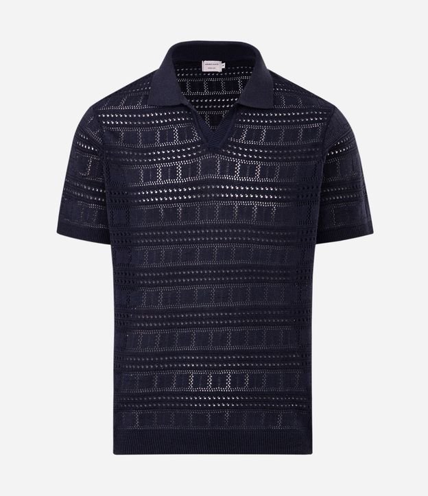 Remera Polo con Textura Patchwork y Cuello en V 4
