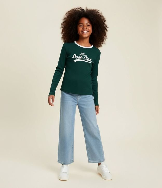 Pantalón Infantil Recta en Jeans con Estampa Rayada - Talle 5 a 14 años