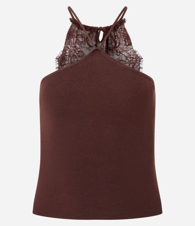 Blusa Bretel Fino con Escote Halter y Encaje en la Espalda 5