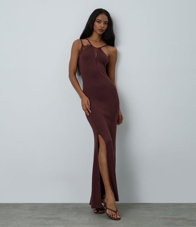 Vestido Midi con Escote Asimétrico y Detalle en Encaje 1