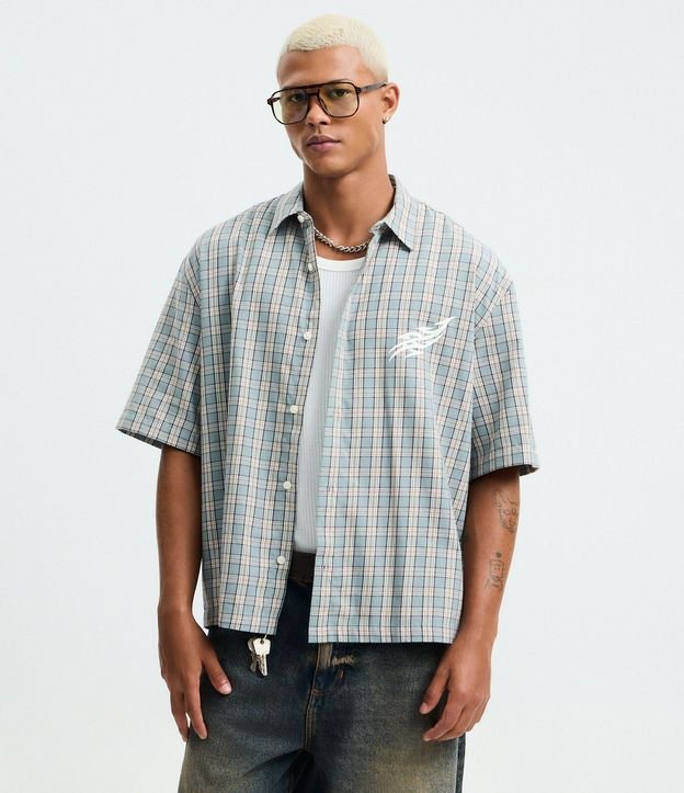 Camisa en Tricolina de Cuadros con Estampa de Forbidden