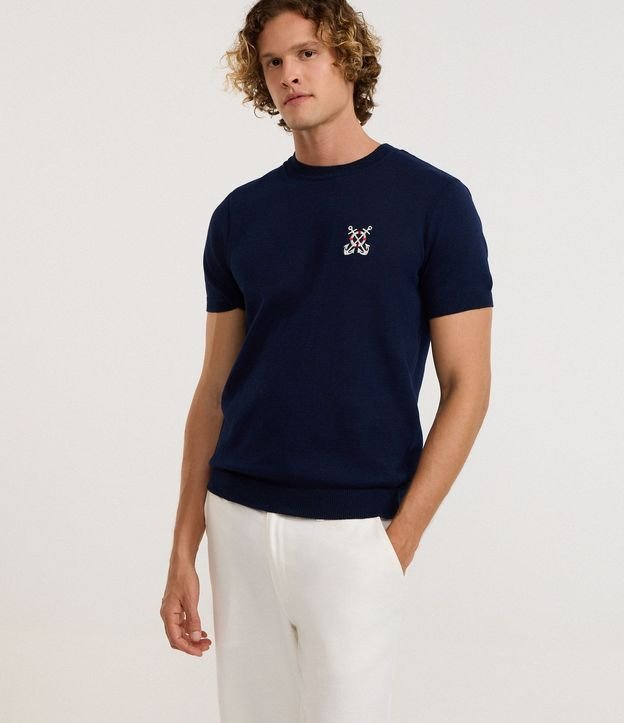 Remera Regular en Viscosa con Estampa y Bordado Marinero
