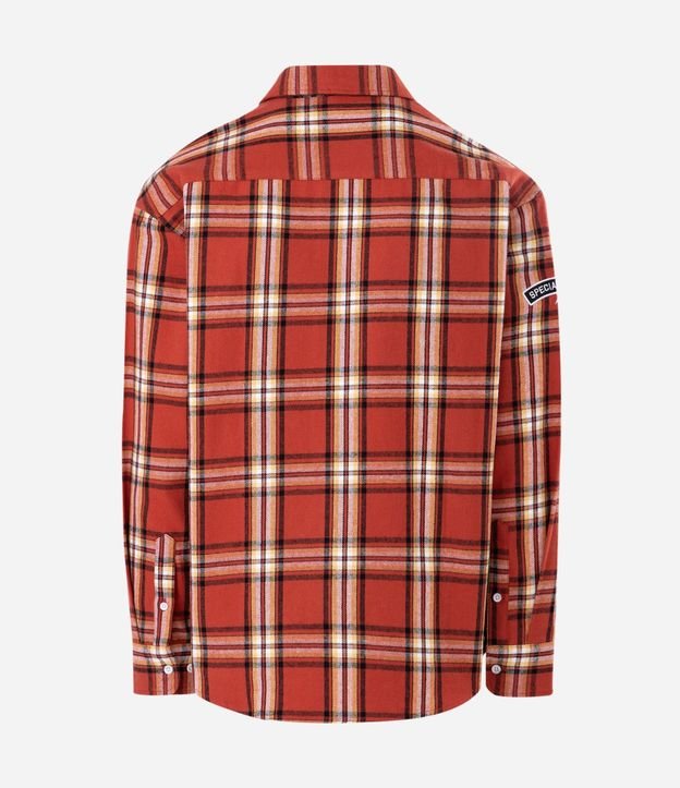 Camisa Oversized Manga Larga en Franela de Cuadros con Lettering Bordado 6