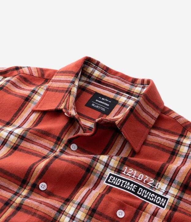 Camisa Oversized Manga Larga en Franela de Cuadros con Lettering Bordado 7