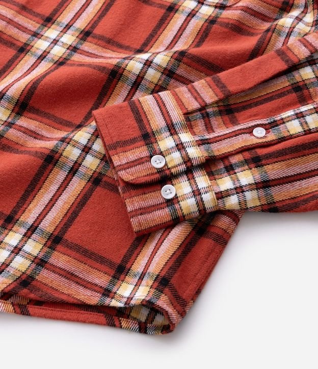 Camisa Oversized Manga Larga en Franela de Cuadros con Lettering Bordado 8