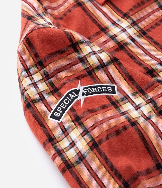 Camisa Oversized Manga Larga en Franela de Cuadros con Lettering Bordado 9