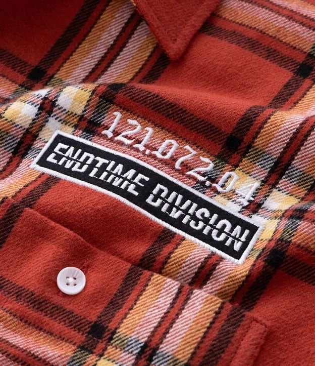 Camisa Oversized Manga Larga en Franela de Cuadros con Lettering Bordado 10