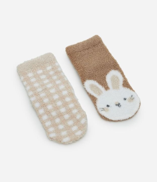 Kit 02 Pares de Medias Infantil en Chenille con Vichy y Conejito – Talle 0 a 12 Meses