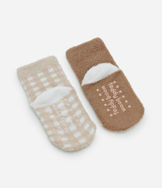 Kit 02 Pares de Medias Infantil en Chenille con Vichy y Conejito – Talle 0 a 12 Meses 2