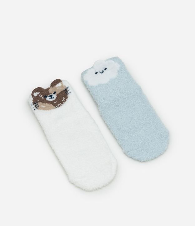 Kit 02 Medias Infantiles en Chenille con Nube y Animalito – Talle 0 a 12 Meses