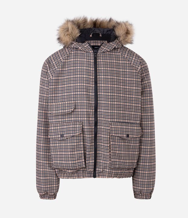 Campera Masculina Pesada de Cuadros con Capucha de Pelo 3