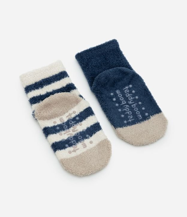 Kit 02 medias Infantil en Chenille con Rayas y Animal – Talle 0 a 12 Meses 2