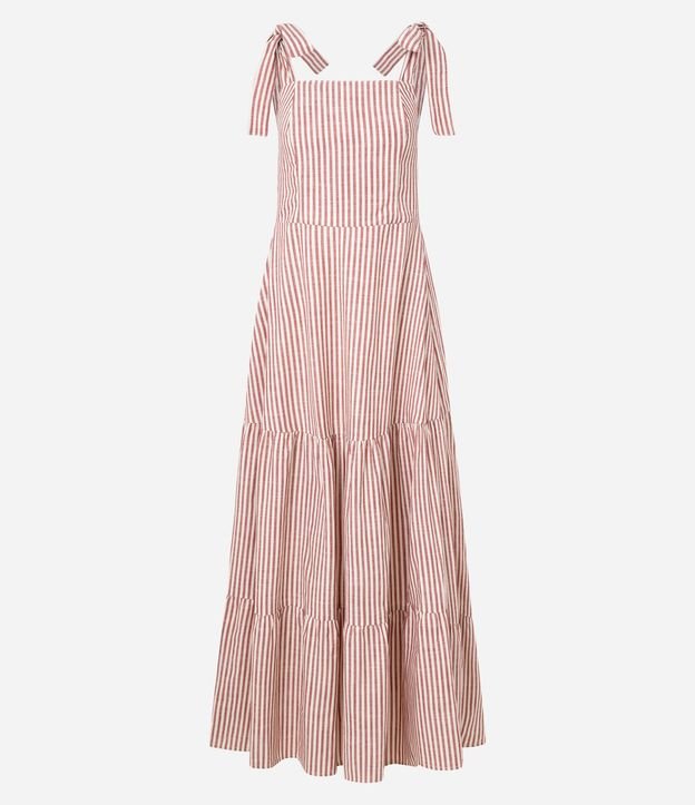 Vestido Largo en Sarga con Lazo en el Bretel y Rayas 5