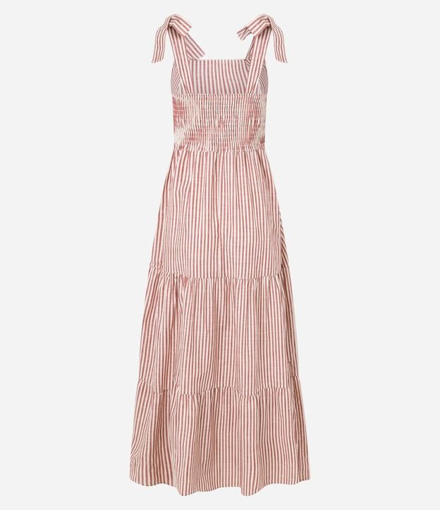 Vestido Largo en Sarga con Lazo en el Bretel y Rayas 6