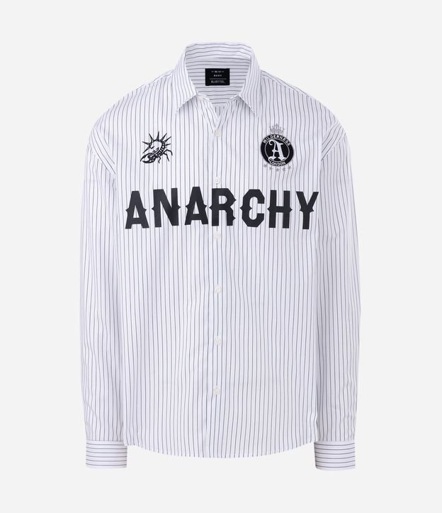 Camisa Manga Larga en Algodón Rayada con Lettering Anarchy