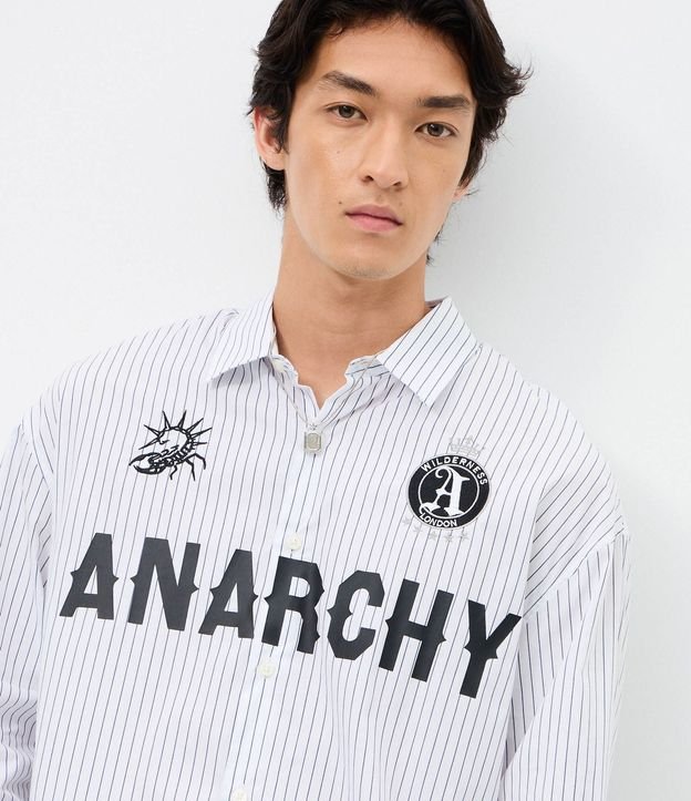 Camisa Manga Larga en Algodón Rayada con Lettering Anarchy